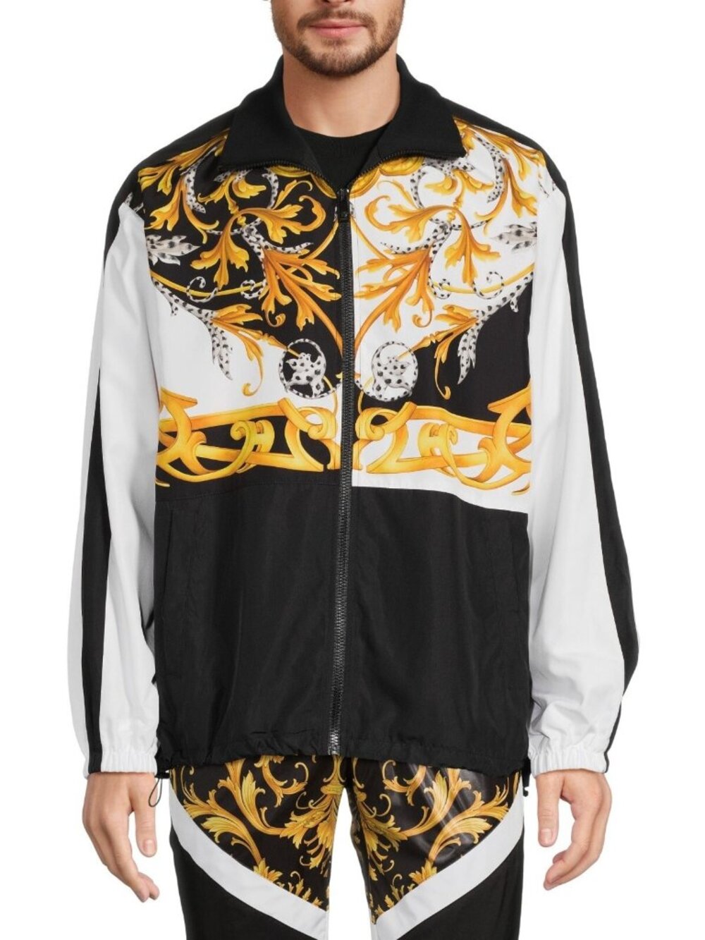 Versace Mens Barocco Windbreaker Jacket Black Multi Size 52, US 42, M - Italy